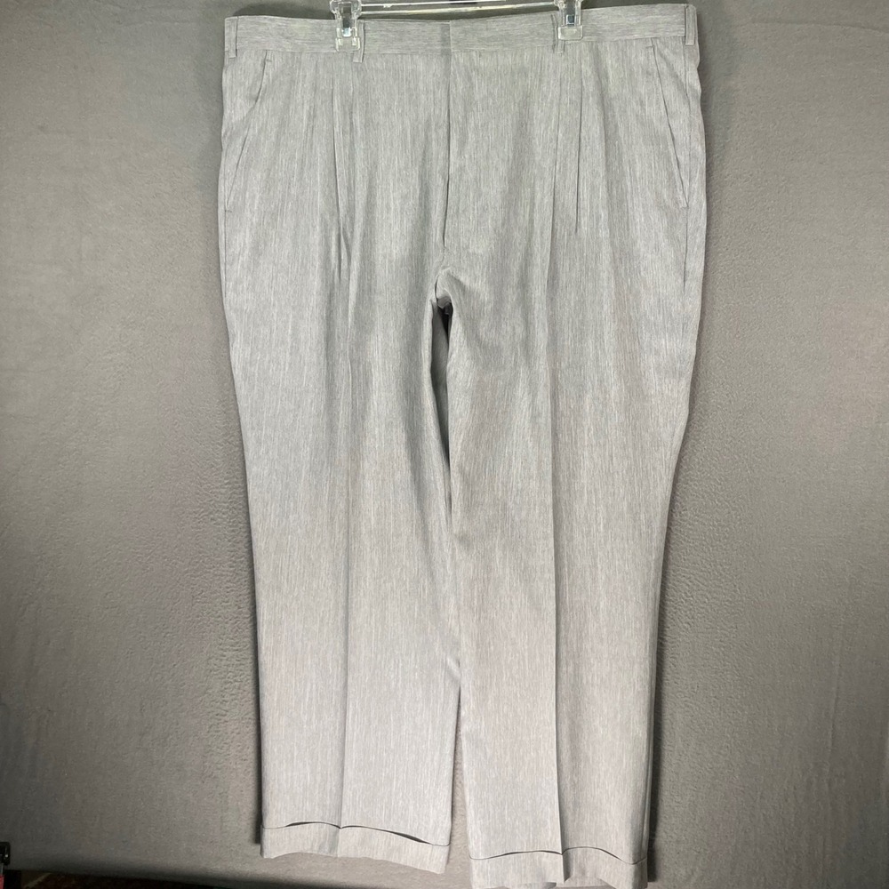 Montique Men‎ Size 46 Grey Striped Polyester Pleated Dress Pants